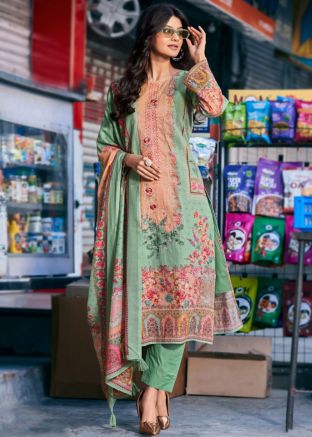 Green Digital Print Pant Suit Set