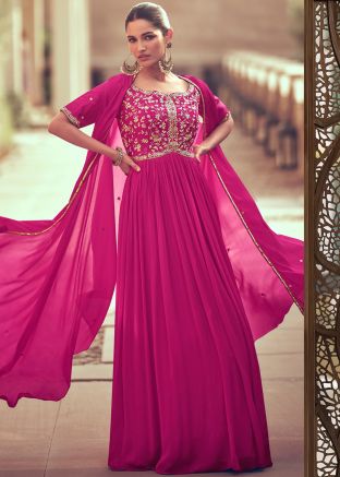 Pink Embroidered Anarkali Suit Set