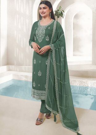 Prachi Desai Green Embroidered Pant Suit In Organza