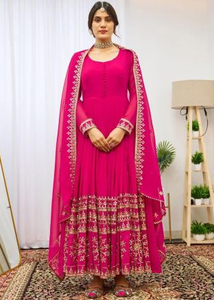 Readymade Pink Zari Embroidered Anarkali Suit