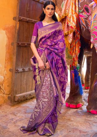 Purple Zari Woven Saree In Silk