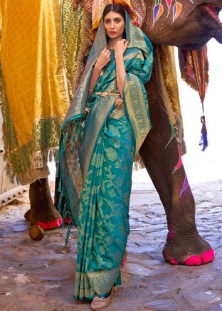 Green Silk Saree In Zari Woven Work