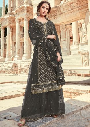 Green Sequins Embroidered Sharara Suit Set