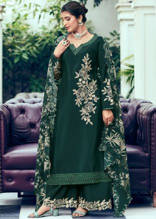 Green Embroidered Palazzo Suit Set
