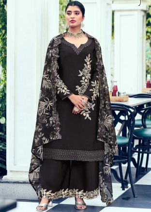 Brown Embroidered Palazzo Suit Set