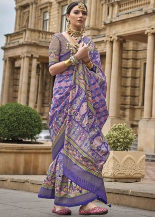 Purple Printed Work Saree In Art Silk