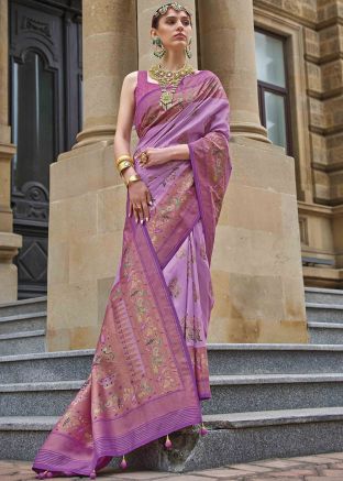 Purple Printed Saree & Blouse