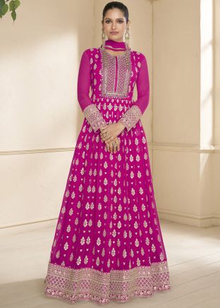 Pink Dori Embroidered Georgette Anarkali Suit