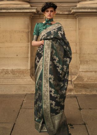 Green Zari Woven Satin Saree