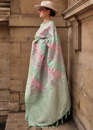 Multicolor Zari Woven Saree In Satin