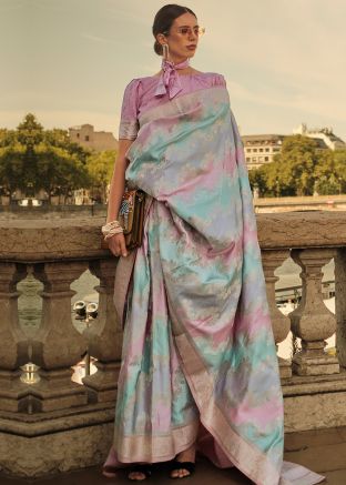 Multicolor Satin Saree In Woven Work