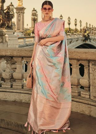 Multicolor Satin Saree In Woven Design