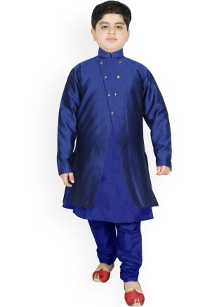 Readymade Kids Blue Kurta Churidar With Jacket