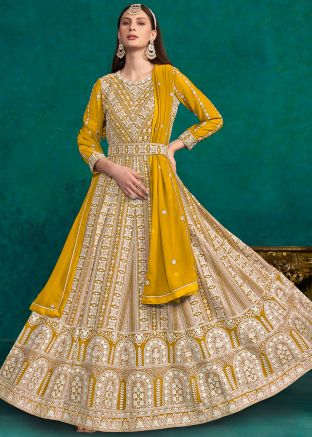 Yellow Chikankari Embroidered Anarkali Suit