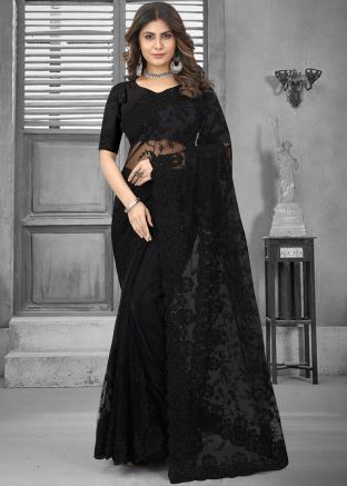 Black Net Embroidered Saree 