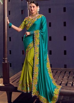 Green & Blue Half N Half Silk Saree