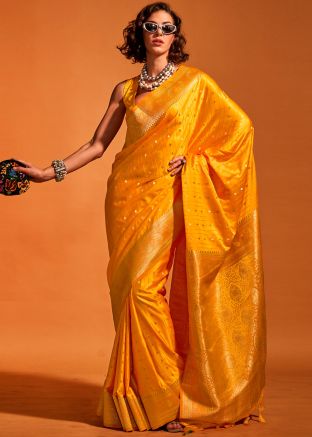 Yellow Zari Woven Saree In Satin