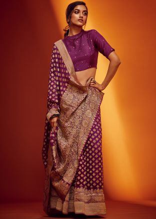 Purple Zari Woven Saree In Georgette