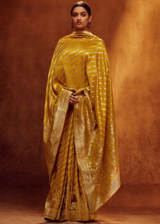 Yellow Zari Woven Saree In Viscose