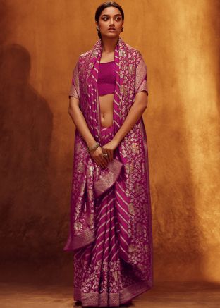 Pink Viscose Saree In Zari Woven Work