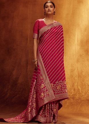 Pink Viscose Saree In Zari Woven Work