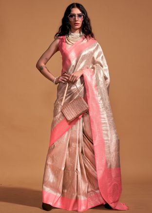 Pastel Peach Art Silk Saree Woven Work