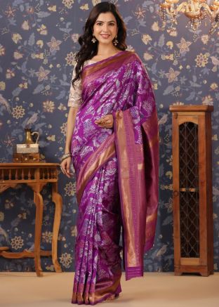 Purple Zari Woven Saree In Art Silk