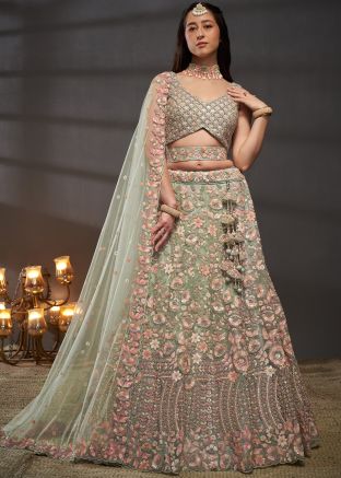 Green Embroidered Traditional Lehenga Choli