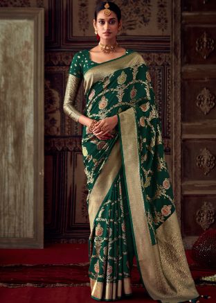 Green Zari Woven Saree In Art Silk