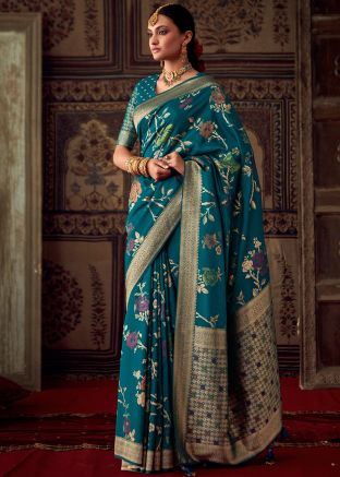 Blue Zari Woven Saree In Art Silk