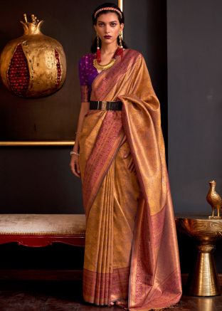 Golden Zari Woven Saree In Silk
