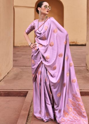 Purple Satin Saree In Woven Work