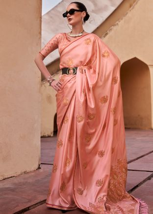 Peach Woven Work Saree & Blouse