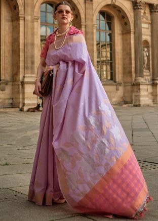 Purple Zari Woven Saree In Art Silk