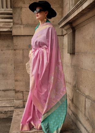 Pink Zari Woven Saree In Art Silk