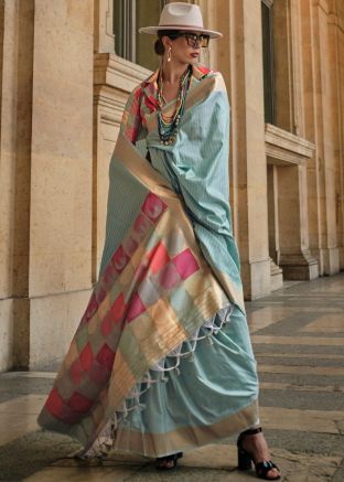 Blue Zari Woven Saree In Art Silk