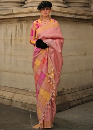 Pink Zari Woven Saree In Art Silk
