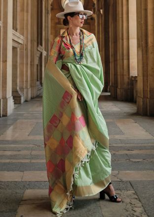 Green Zari Woven Saree In Art Silk