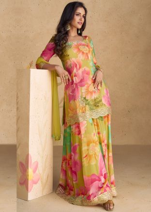 Multicolor Readymade Print Chiffon Sharara Suit