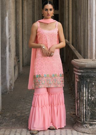 Pink Sequins Embellished Georgette Gharara Suit