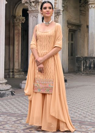 Peach Georgette Gharara Suit In Sequins Embellishment