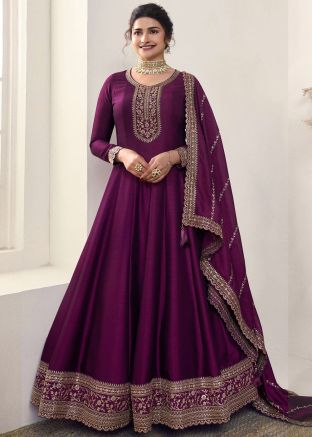 Prachi Desai Purple Embroidered Anarkali Suit