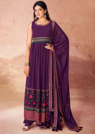 Readymade Purple Embroidered Palazzo Suit