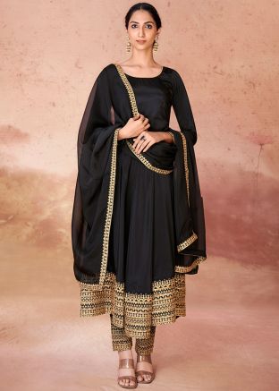 Readymade Black Embroidered Anarkali Suit