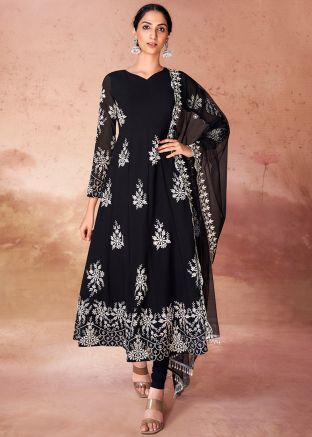 Readymade Black Embroidered Georgette Salwar Suit