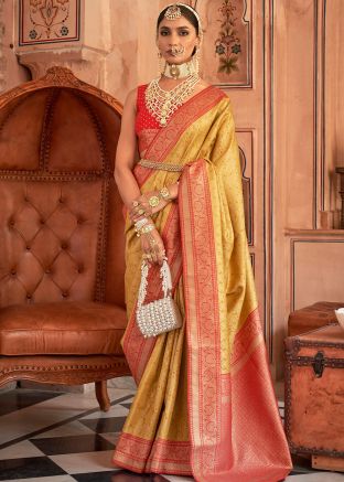 Yellow Zari Woven Saree In Banarasi Silk