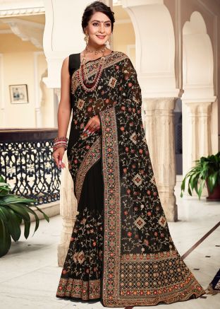 Black Resham Embroidered Georgette Saree