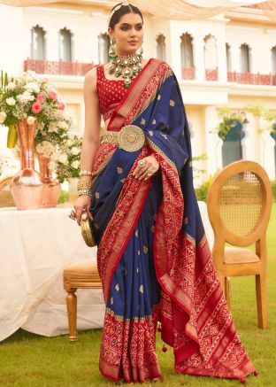 Navy Blue Zari Woven Silk Saree