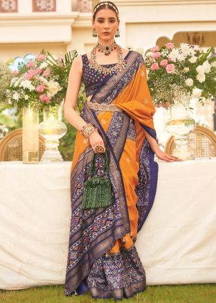 Orange Silk Saree In Woven Work
