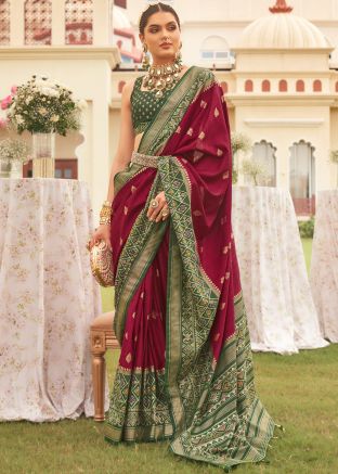 Magenta Woven Pallu Saree In Silk
